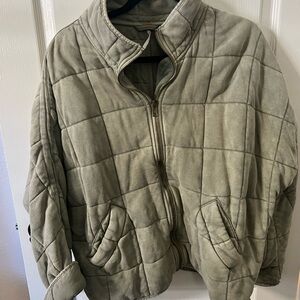 Free People Quilted Jacket in Olive Green